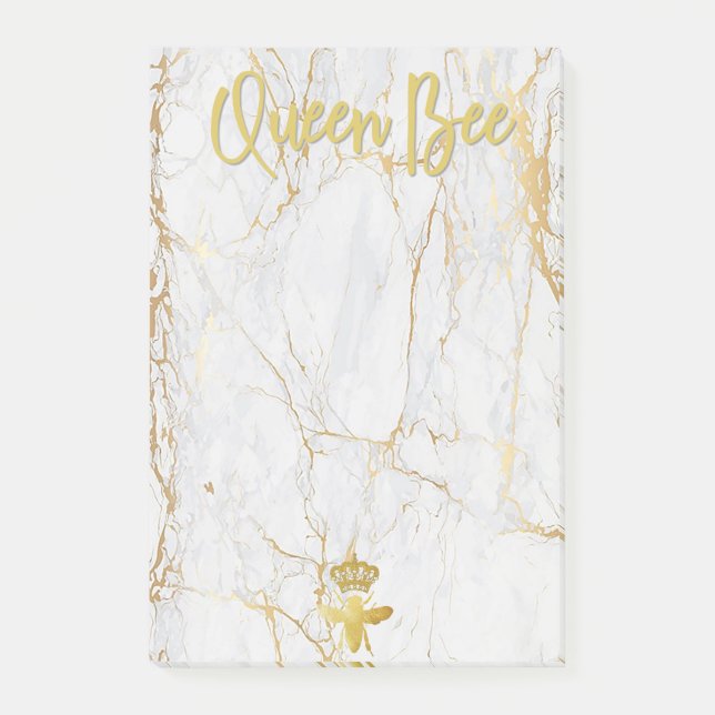 QUEEN BEE Post-It Notes - Gold Marble Bee Crown (Front)