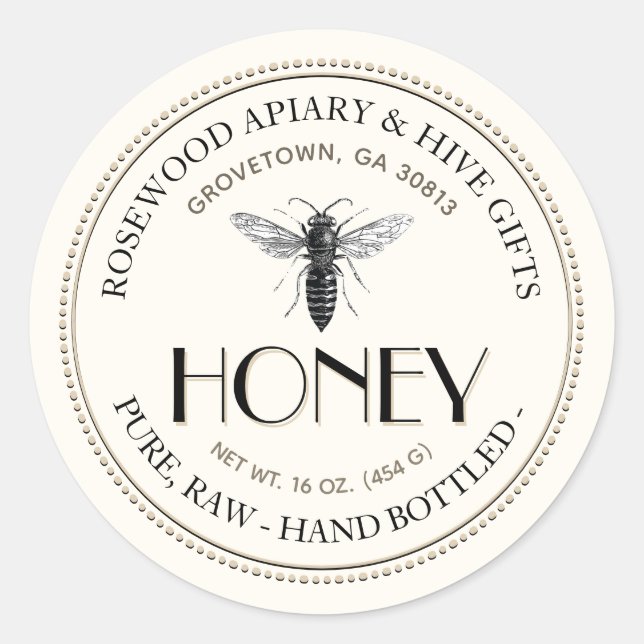 Queen Bee Raw Hand Bottled Honey Sticker (Front)