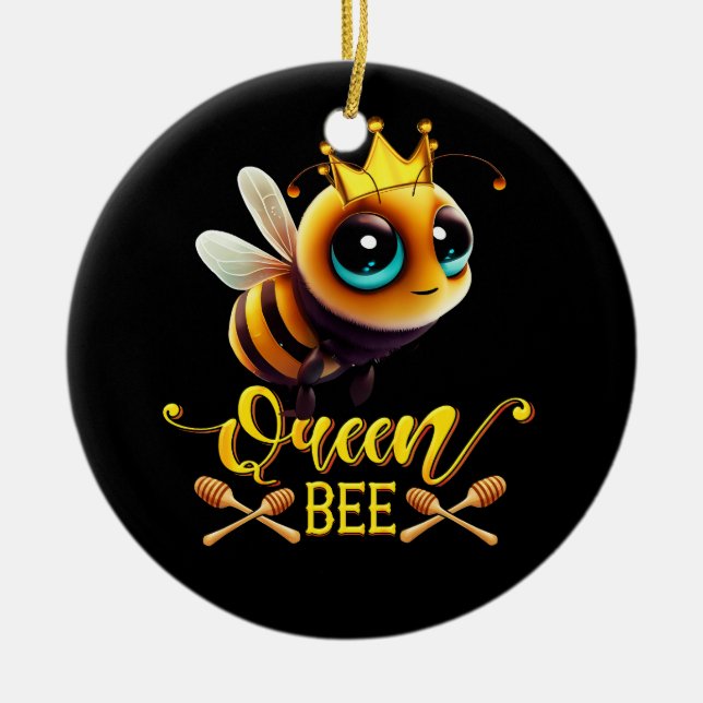 Queen Bee Royal Crown Hive Honey Beekeeping Beerke Ceramic Ornament (Front)