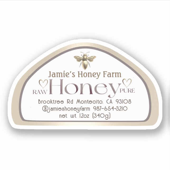 Queen Bee Skep Shaped Honey Skep Jar Label Hearts (Front)