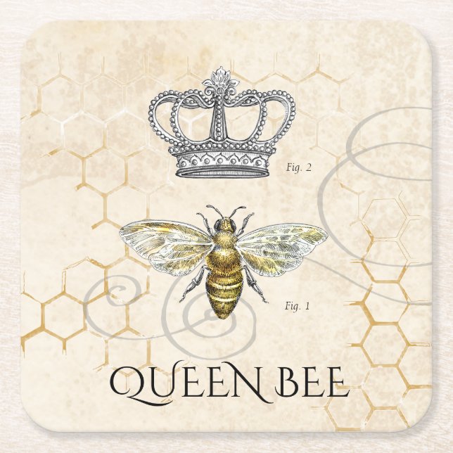Queen Bee Square Paper Coaster (Front)