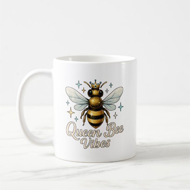 Queen Bee Vibes Gold Crown Coffee Mug (Left)