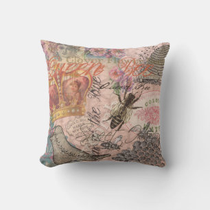Queen Bee Vintage Beautiful Collage Cushion