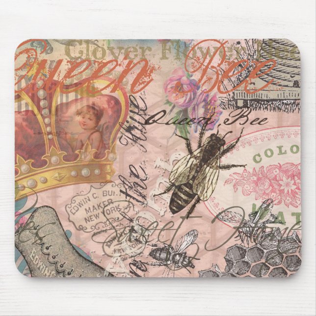 Queen Bee Vintage Beautiful Collage Mouse Pad (Front)