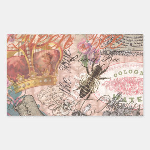 Queen Bee Vintage Beautiful Collage Rectangular Sticker
