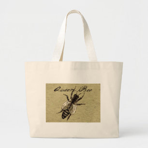 Queen Bee Vintage Black and White Art Print Large Tote Bag