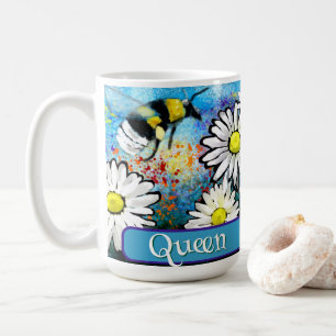 Queen Bee Whimsical Bumblebee Daisies Personalised Coffee Mug