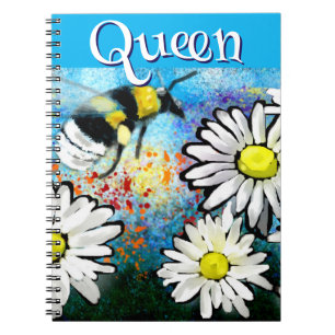 Queen Bee Whimsical Bumblebee Daisies Personalised Notebook
