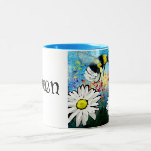 Queen Bee Whimsical Bumblebee in Daisies Painting Two-Tone Coffee Mug