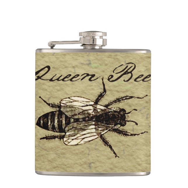 Queen Bee Wildlife Flying Bug Insect Hip Flask (Front)