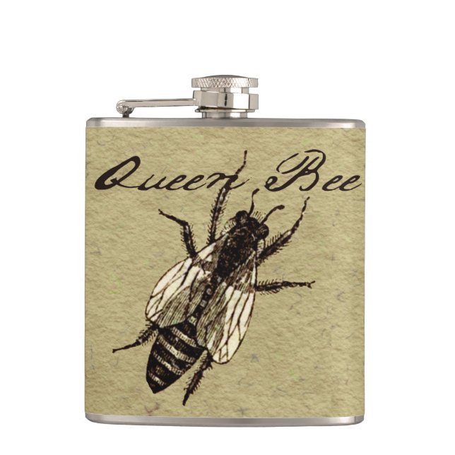 Queen Bee Wildlife Flying Bug Insect Hip Flask (Front)