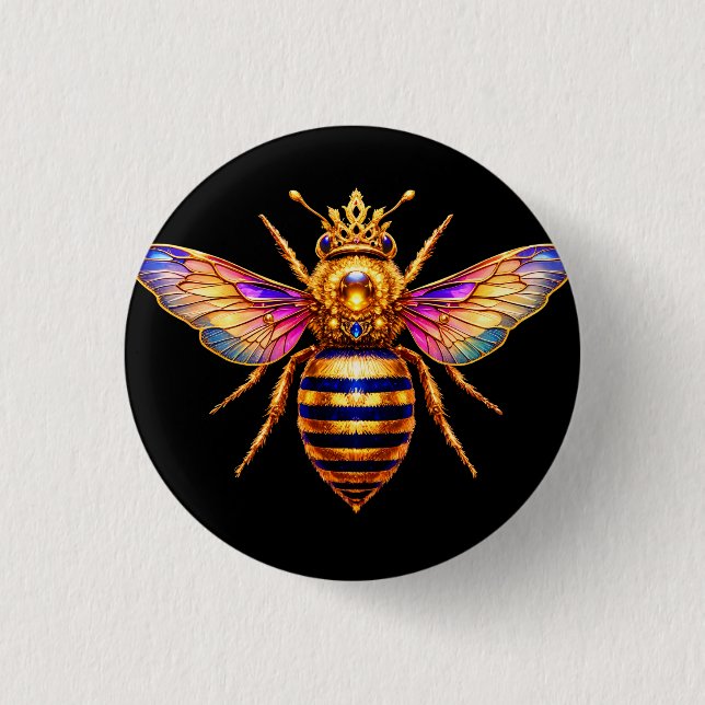 Queen Bee With Crown 3 Cm Round Badge (Front)
