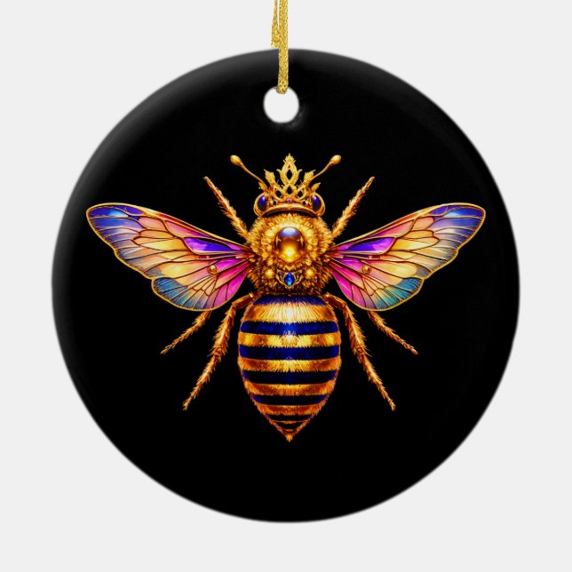 Queen Bee With Crown Ceramic Ornament (Back)