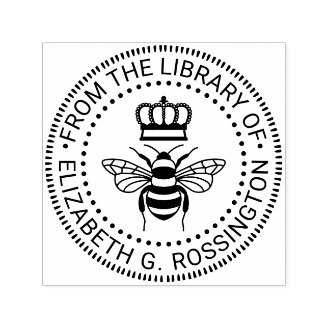 Queen Bee With Crown “From the library of” #3 Name Self-inking Stamp (Design)