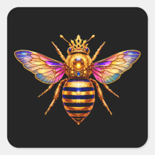 Queen Bee With Crown Square Sticker