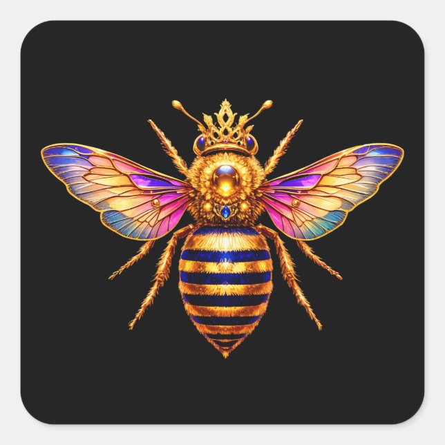 Queen Bee With Crown Square Sticker (Front)