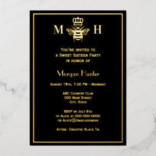 Queen Bee With Crown Sweet Sixteen Foil Holiday Card