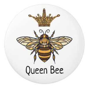 Queen Bee with Fancy Crown Ceramic Knob