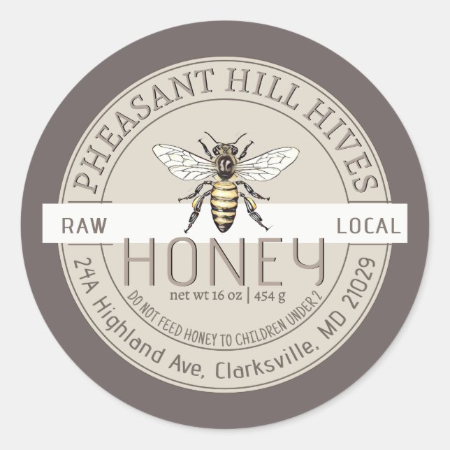 Queen Bee with Infant Warning Pure Raw Honey Label (Front)