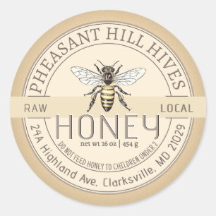 Queen Bee with Infant Warning Pure Raw Honey Label