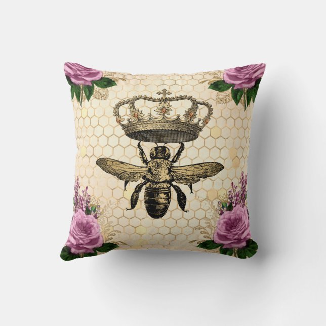 Queen bee with Pink Florals Cushion (Back)