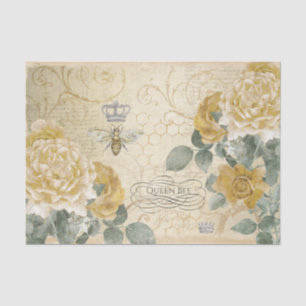 Queen Bee Yellow Roses with Damask Floral  Tissue Paper