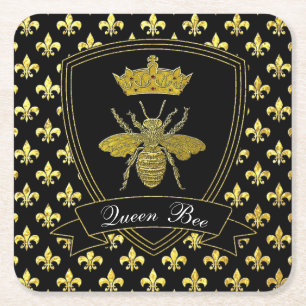 Queen Bee Your Text Square Paper Coaster