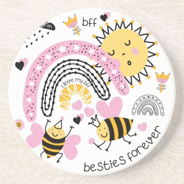Queen Bees Best Friends Forever Cute BFF Girls Coaster (Front)
