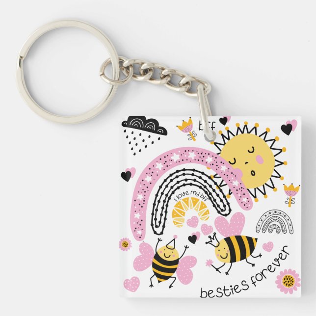 Queen Bees Best Friends Forever Cute BFF Girls Key Ring (Front)