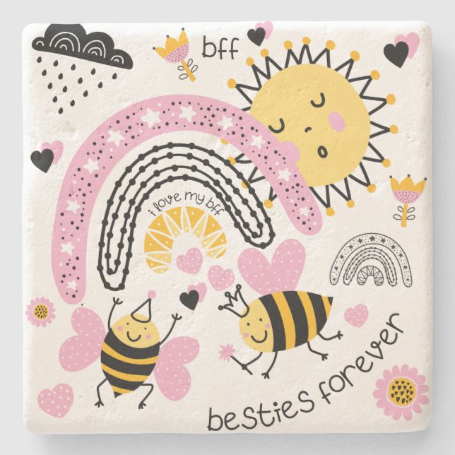 Queen Bees Best Friends Forever Cute BFF Girls Stone Coaster (Front)