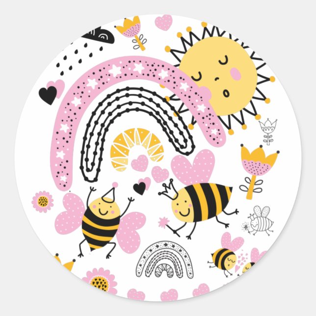 Queen BEES Cute BFF, Baby Girl, Girly Gifts Pink Classic Round Sticker (Front)