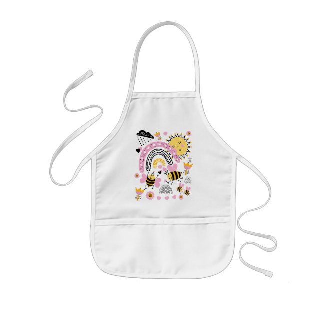 Queen BEES Cute BFF, Baby Girl, Girly Gifts Pink Kids Apron (Front)