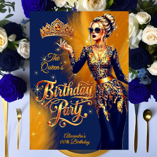 Queen Birthday Gold Orange Navy Blue Dress Party Invitation