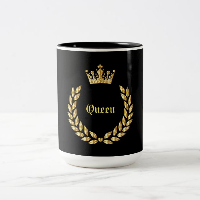 Queen Black and Gold and Crown  Two-Tone Coffee Mu Two-Tone Coffee Mug (Center)