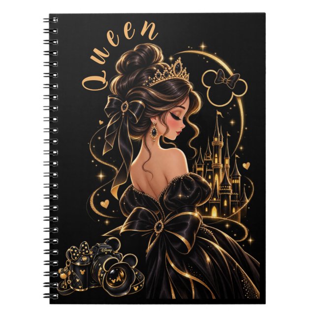  Queen Black and Gold Spiral Notebook  (Front)