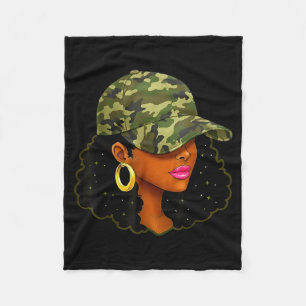 Queen Black Woman With Camo Cap Locs African Ameri Fleece Blanket