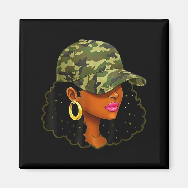 Queen Black Woman With Camo Cap Locs African Ameri Magnet (Front)