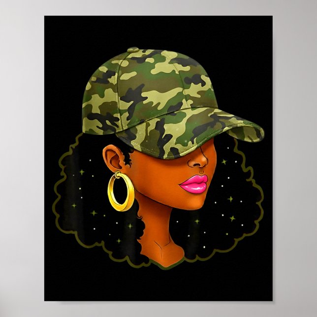 Queen Black Woman With Camo Cap Locs African Ameri Poster (Front)