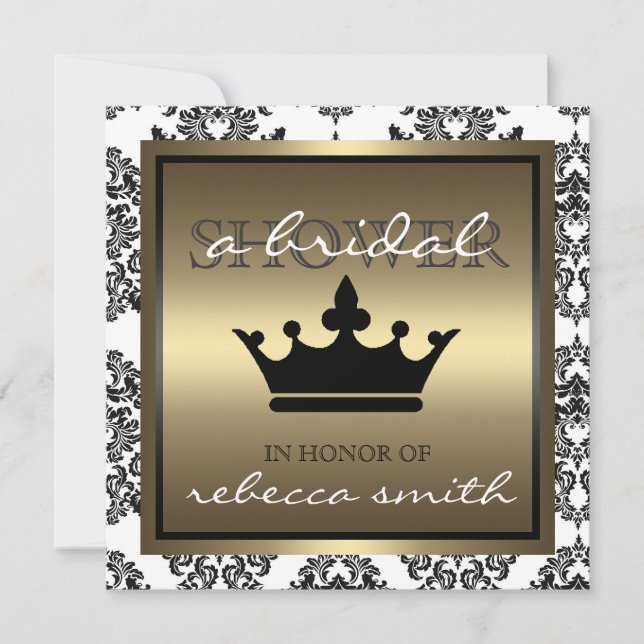 Queen Bridal Shower Invitation - Black and Gold (Front)