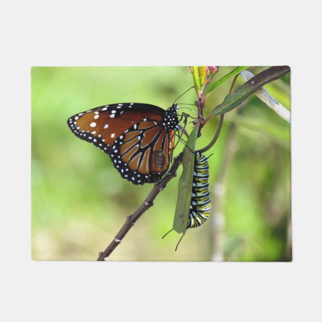 Queen Butterfly and Monarch Caterpillar Doormat (Front)