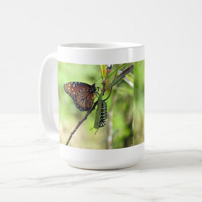 Queen Butterfly and Monarch Caterpillar Mug (Front Left)