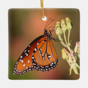 Queen butterfly on a branch ceramic ornament