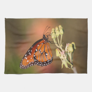Queen butterfly on a branch tea towel
