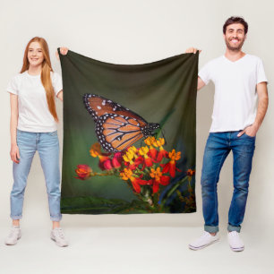Queen Butterfly on tropical milkweed Fleece Blanket