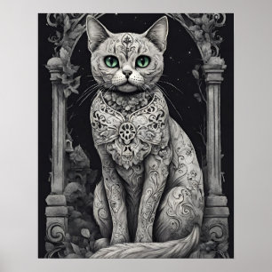 Queen Cat - Dia de Los Muertos, Sugar Skull Style  Poster