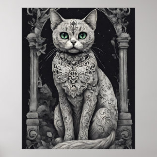 Queen Cat - Dia de Los Muertos, Sugar Skull Style  Poster