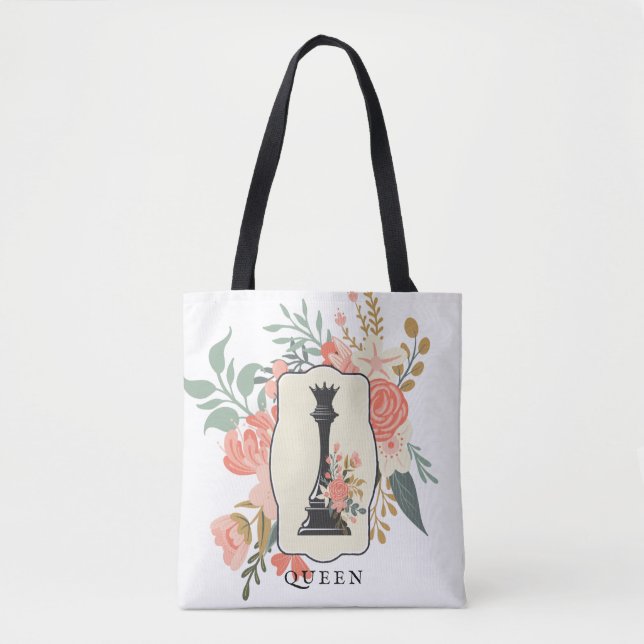 Queen | Chess Lover | Floral Chess Tote Bag (Front)
