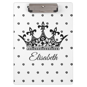 Queen crown floral black white beautiful vintage clipboard