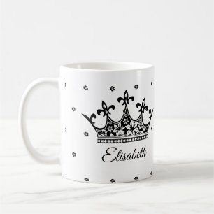 Queen crown floral black white beautiful vintage coffee mug