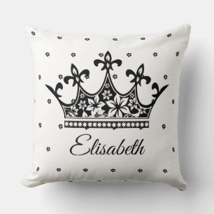 Queen crown floral black white beautiful vintage cushion